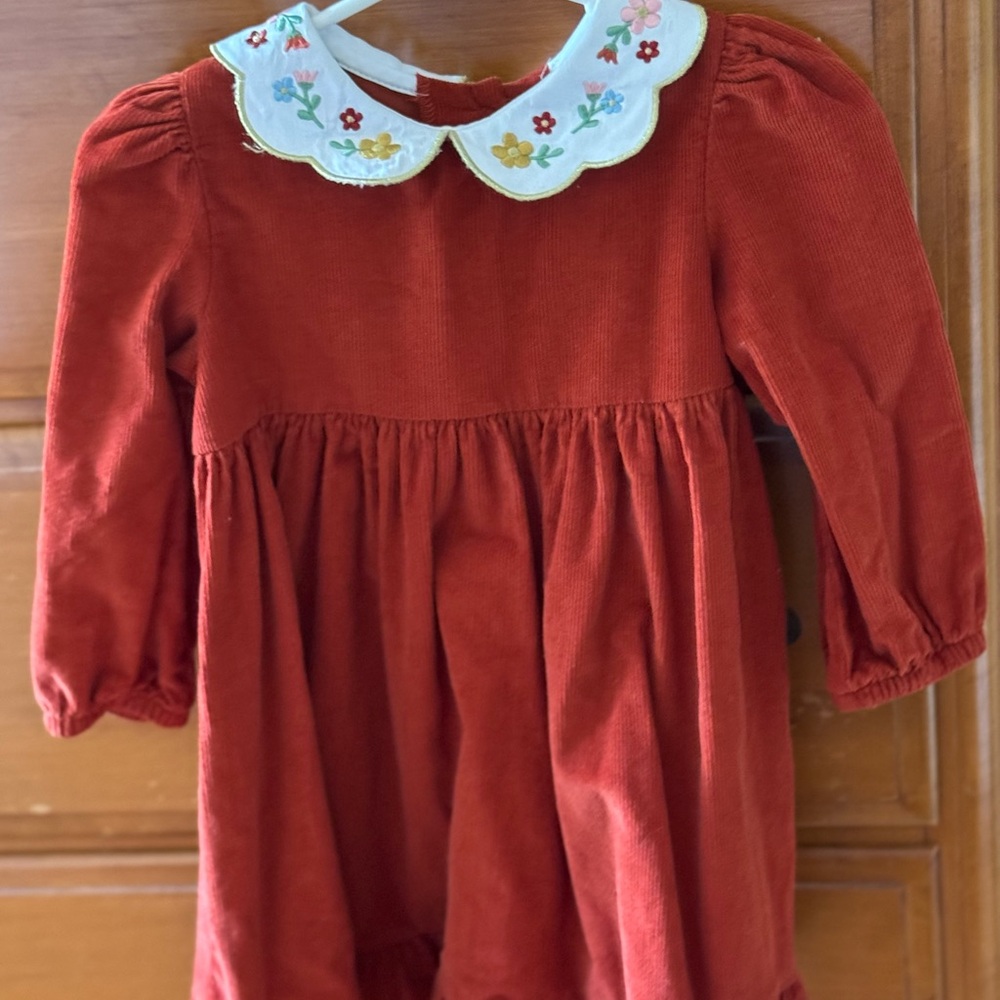 Good Lad Red Corduroy Dress with Floral Collar